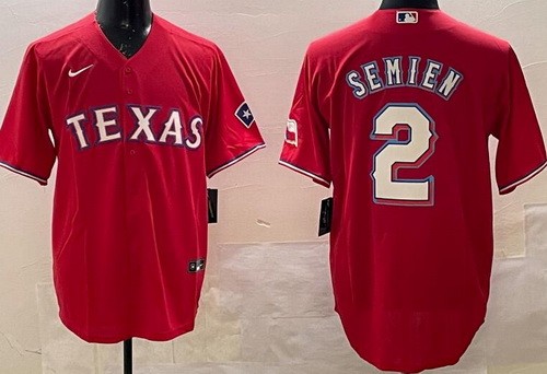 Texas Rangers #2 Marcus Semien Red Team Logo Cool Base Jersey