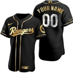Texas Rangers Customized Black Gold Authentic Jersey