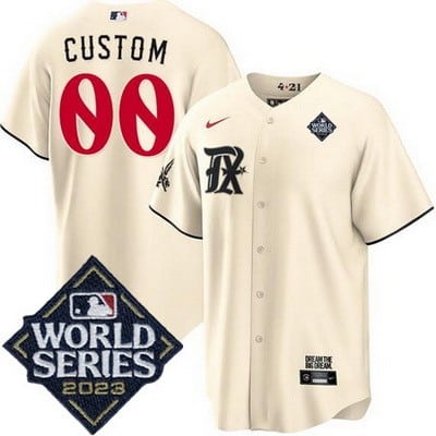 Texas Rangers Customized Cream City 2023 World Series Cool Base Jersey