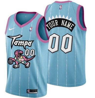 Toronto Raptors Custom Pink Blue 2021 Tampa City Icon Hot Press Jersey