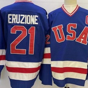 USA #21 Mike Eruzione Blue 1980 Olympics Authentic Jersey
