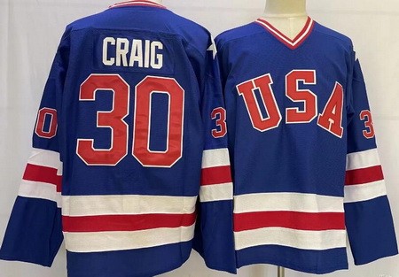 USA #30 Jim Craig Blue 1980 Olympics Authentic Jersey