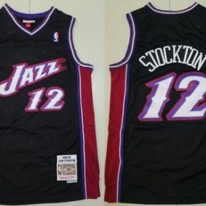Utah Jazz #12 John Stockton Black 1998 Throwback Swingman Jersey