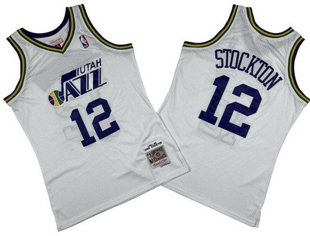 Utah Jazz #12 John Stockton White 1991 Throwback Swingman Jersey