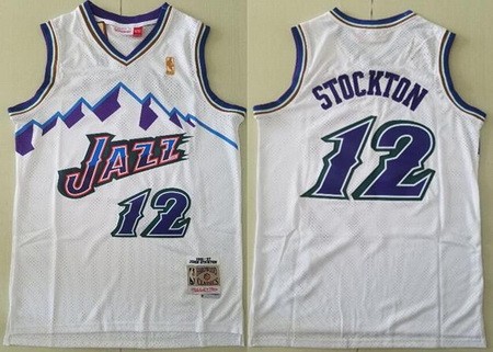 Utah Jazz #12 John Stockton White 1996 Throwback Swingman Jersey