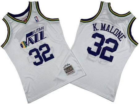 Utah Jazz #32 Karl Malone White 1991 Throwback Swingman Jersey