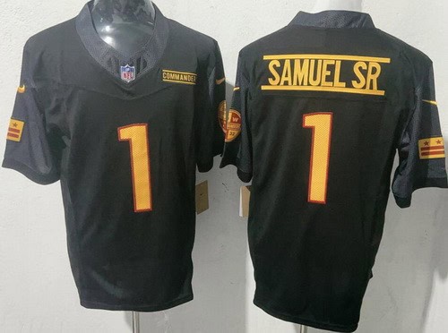 Washington Commanders #1 Deebo Samuel Sr Limited Black FUSE Vapor Jersey