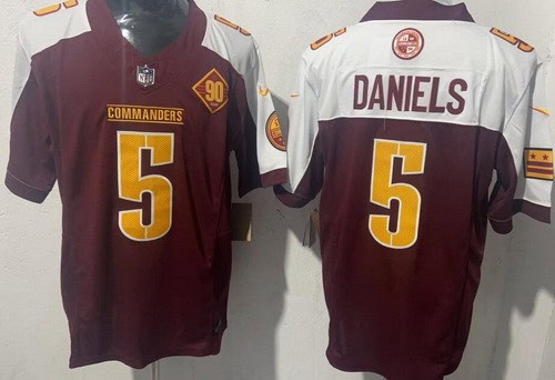 Washington Commanders #5 Jayden Daniels Limited Red Thanksgiving FUSE Vapor Jersey