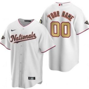 Washington Nationals Customized White 2020 Gold Program Cool Base Jersey