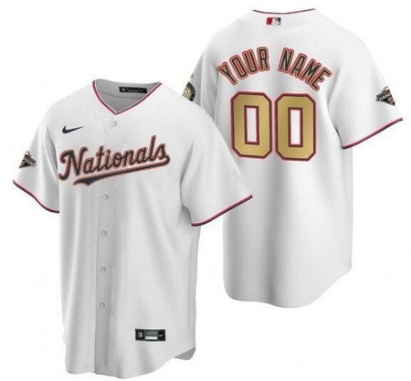 Washington Nationals Customized White 2020 Gold Program Cool Base Jersey