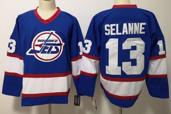Winnipeg Jets #13 Teemu Selanne Blue Throwback Jersey
