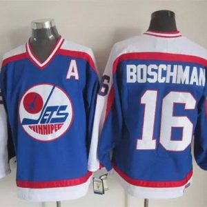 Winnipeg Jets #16 Laurie Boschman Blue Retro Jersey