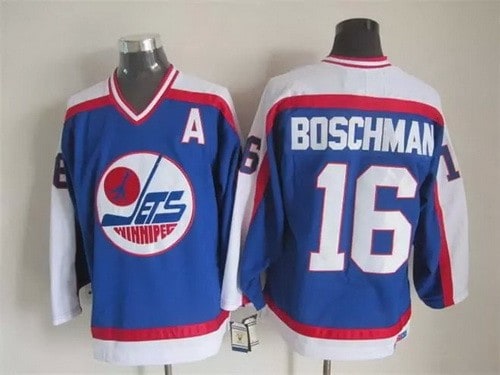 Winnipeg Jets #16 Laurie Boschman Blue Retro Jersey