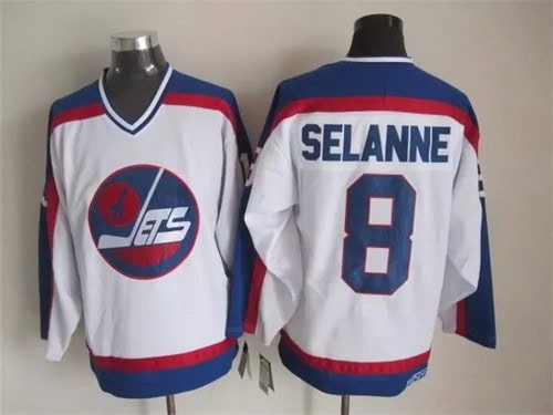 Winnipeg Jets #8 Teemu Selanne White Retro Jersey