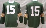 Green Bay Packers #15 Bart Starr Green Long Sleeve Throwback Jersey