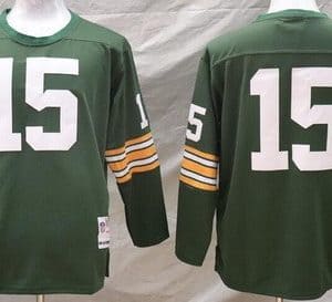 Green Bay Packers #15 Bart Starr Green Long Sleeve Throwback Jersey
