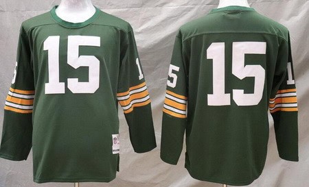 Green Bay Packers #15 Bart Starr Green Long Sleeve Throwback Jersey