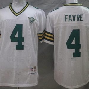 Green Bay Packers #4 Brett Favre White with 75th Anniversary Throwback Jersey