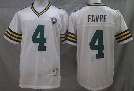 Green Bay Packers #4 Brett Favre White with 75th Anniversary Throwback Jersey