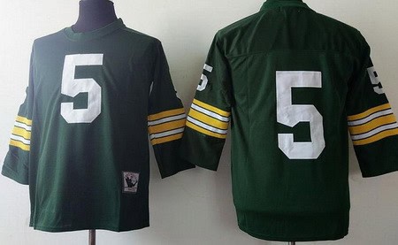 Green Bay Packers #5 Paul Hornung Green Long Sleeve Throwback Jersey