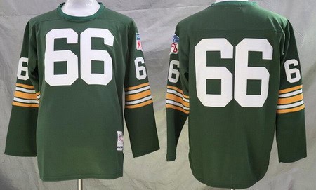 Green Bay Packers #66 Ray Nitschke Green Long Sleeve Throwback Jersey