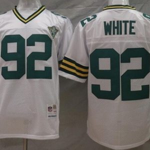 Green Bay Packers #92 Reggie White White with 75th Anniversary Throwback Jersey