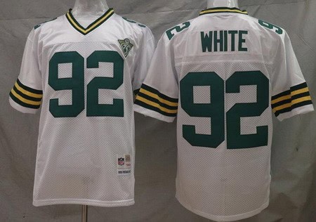 Green Bay Packers #92 Reggie White White with 75th Anniversary Throwback Jersey