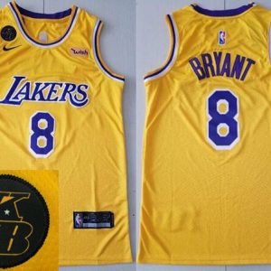Los Angeles Lakers #8 Kobe Bryant Yellow KB Patch Icon Sponsor Swingman Jersey