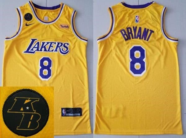 Los Angeles Lakers #8 Kobe Bryant Yellow KB Patch Icon Sponsor Swingman Jersey