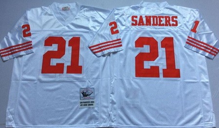 San Francisco 49ers #21 Deion Sanders White Throwback Jersey